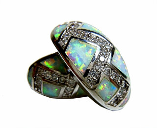 Samira - Silber Ohrringe Opal mit Zirkonia  weiß Harlekina