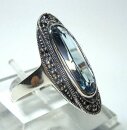 Noblesse Silber Jugendstil Ring mit ovalem Aquamarin + Markasiten  RG52