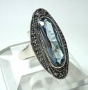 Noblesse Silber Jugendstil Ring mit ovalem Aquamarin + Markasiten  RG52