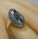 Noblesse Silber Jugendstil Ring mit ovalem Aquamarin + Markasiten  RG52