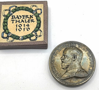 Königreich Bayern Steckmedaille versilbert, Bayerntaler 1914 / 1916 mit Leporello