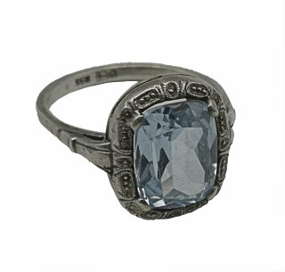 835 Silber ARTDECO Ring mit Blautopas Pforzheim um 1930 RG 60