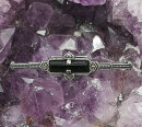 800 Silber ART DECO Onyx Stab Brosche / Krawattennadel mit Perldekor