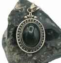 ART DECO Silber Anhänger mit Obsidian an Kette um 1935