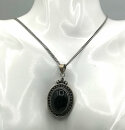 ART DECO Silber Anhänger mit Obsidian an Kette um 1935