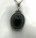 ART DECO Silber Anhänger mit Obsidian an Kette um 1935