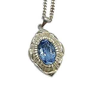 835 Silber Jugendstil Anhänger mit Blautopas  an Kette um 1925