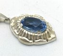 835 Silber Jugendstil Anhänger mit Blautopas  an Kette um 1925