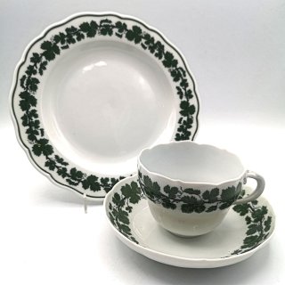 Meissen Kaffee Set Voller grüner Weinkranz mit weißem Rande 1924-34