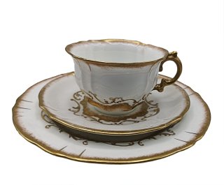 3tlg.Kaffetassen Set weiß mit Goldrand um 1900